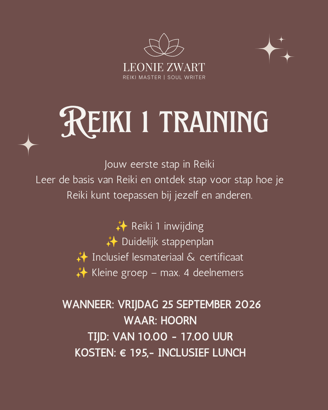 Reiki niveau 1 training vrijdag 25 september 2026