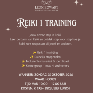 Reiki niveau 1 training zondag 25 oktober 2026