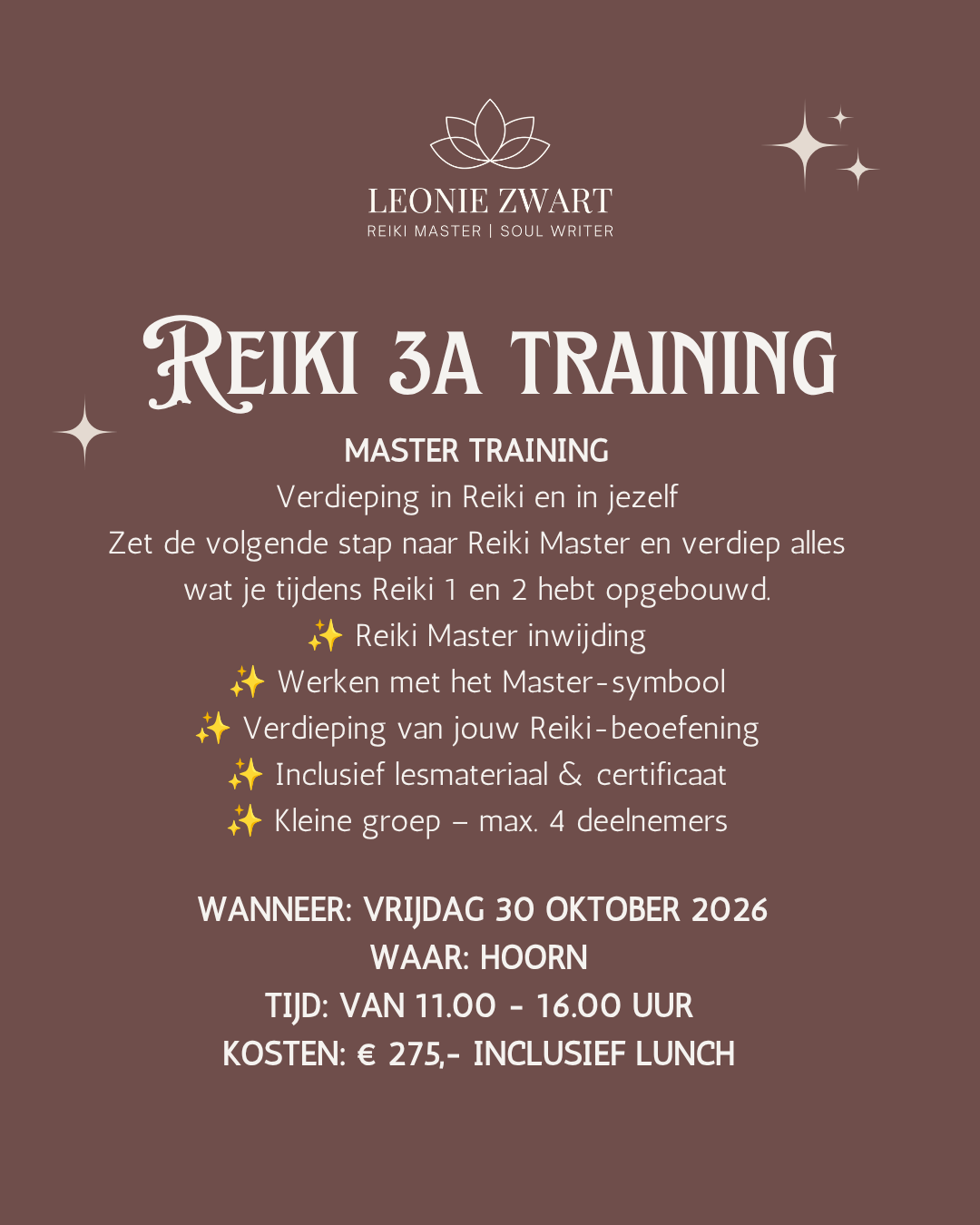 Reiki niveau 3a training vrijdag 30 oktober 2026